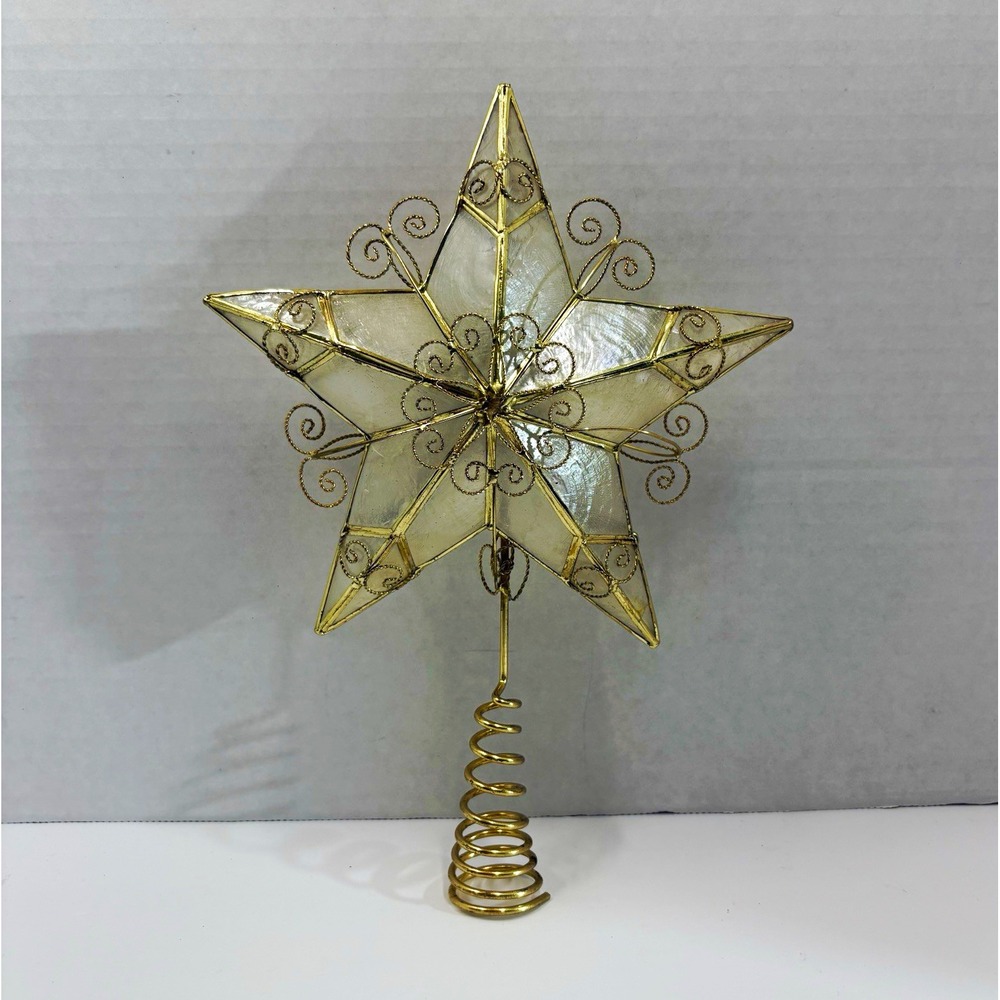 Gold Glitter Metal Star Christmas Tree Topper 11in with Wire Spiral Base